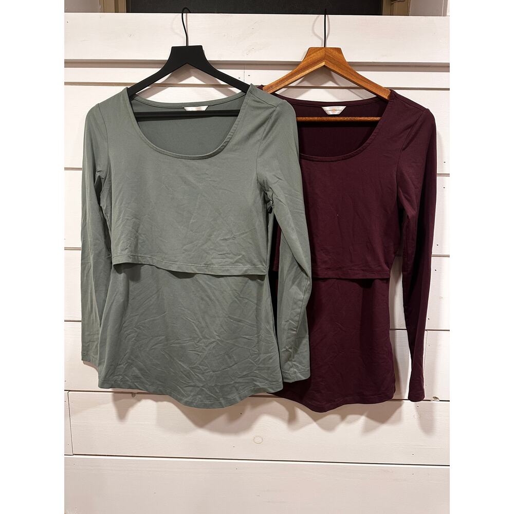 Set of 2 Kindred Bravely Breastfeeding Nursing Long Sleeve Shirts Size S Petite